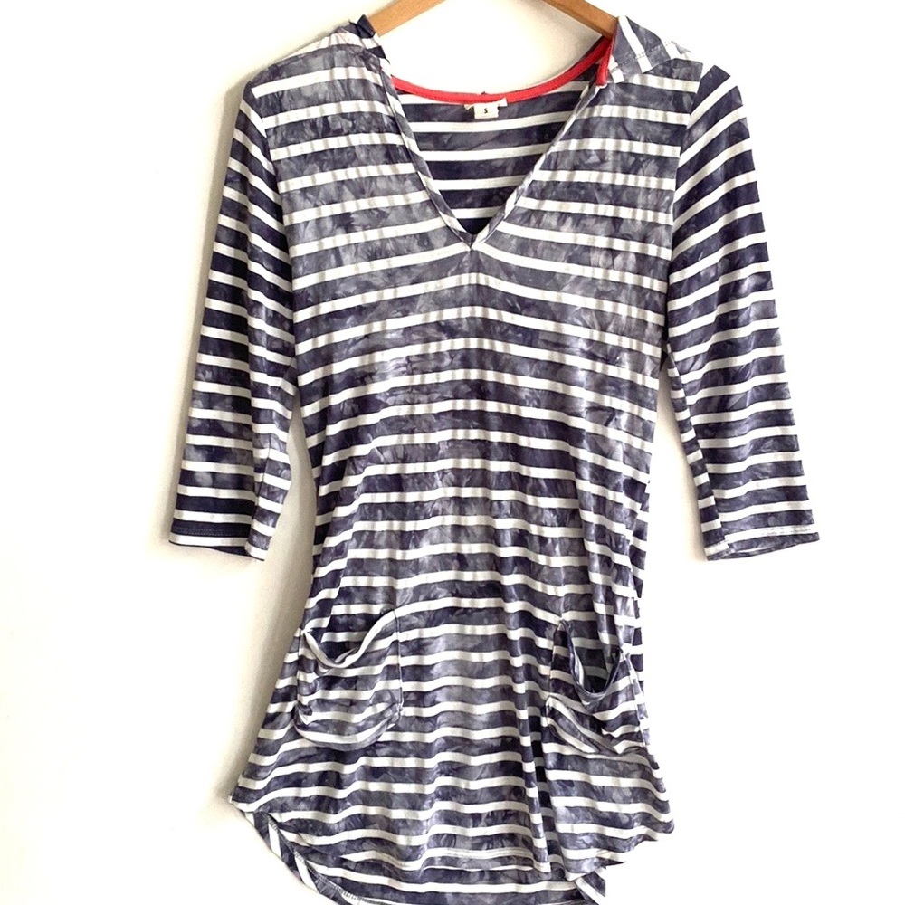 AKINI Striped 3/4 Tie Dye Hood and Front Pockets Dress, Size S